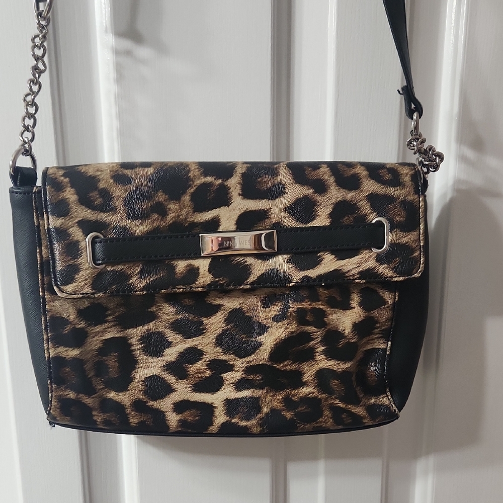 Nine West Animal Print Crossbody Bag with Black Trim